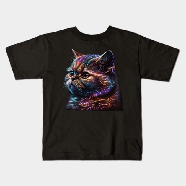 Neon Exotic Shorthair Cat Kids T-Shirt by Sygluv